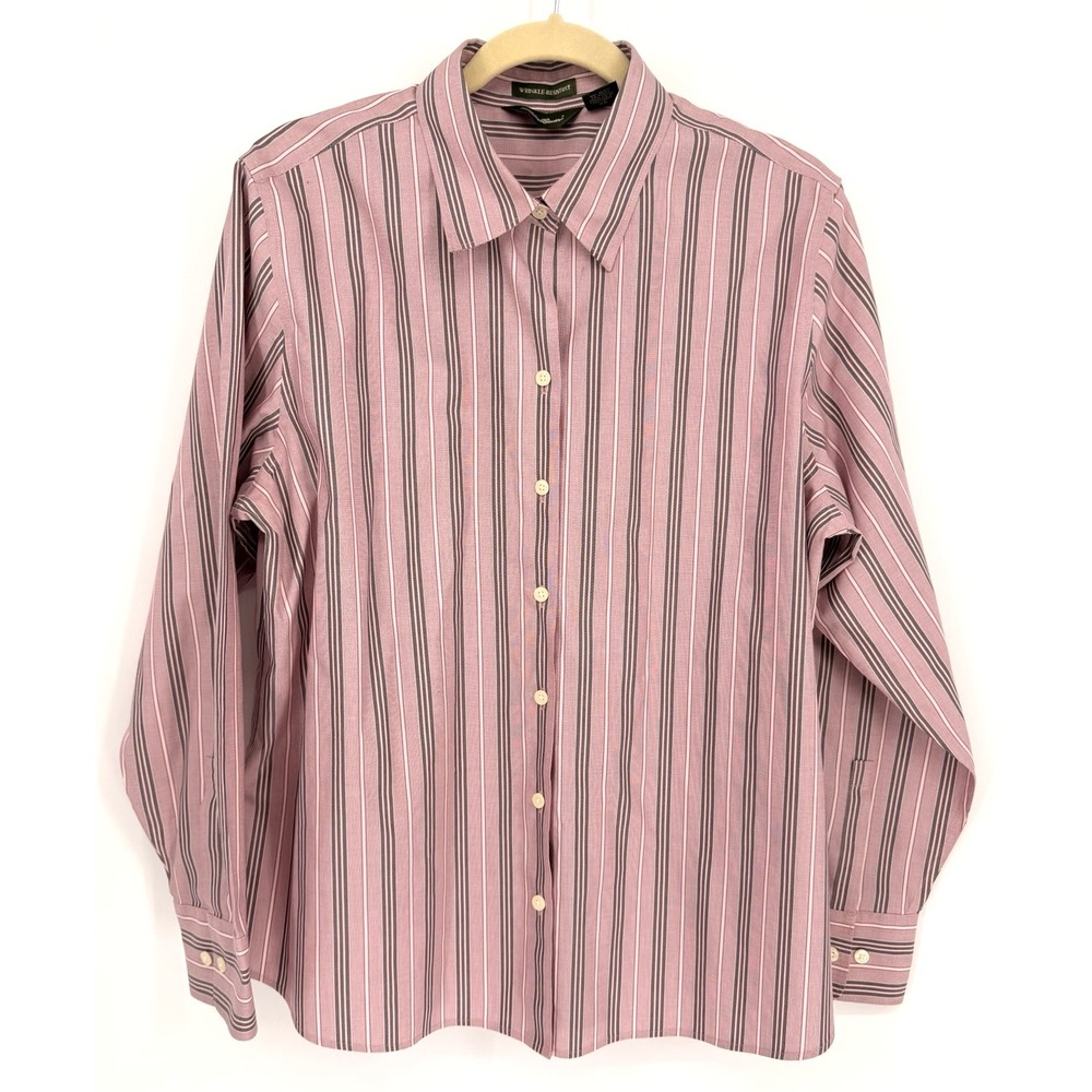 Eddie Bauer Wrinkle Resistant Button Down Dress Shirt Pink Stripe XL Office